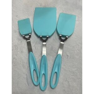 Silicone Spatulas Set of 3 Teal Metal Handle Baking Cooking Kitchen Utensils